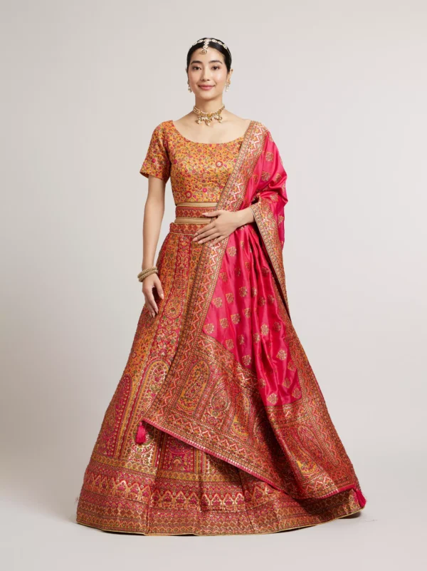 Mustard Yellow Sequinned Benarasi Lehenga with Paisley